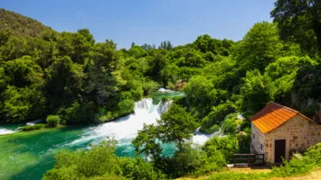 Bird view of Krka Waterfalls in Croatia