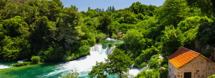 Bird view of Krka Waterfalls in Croatia